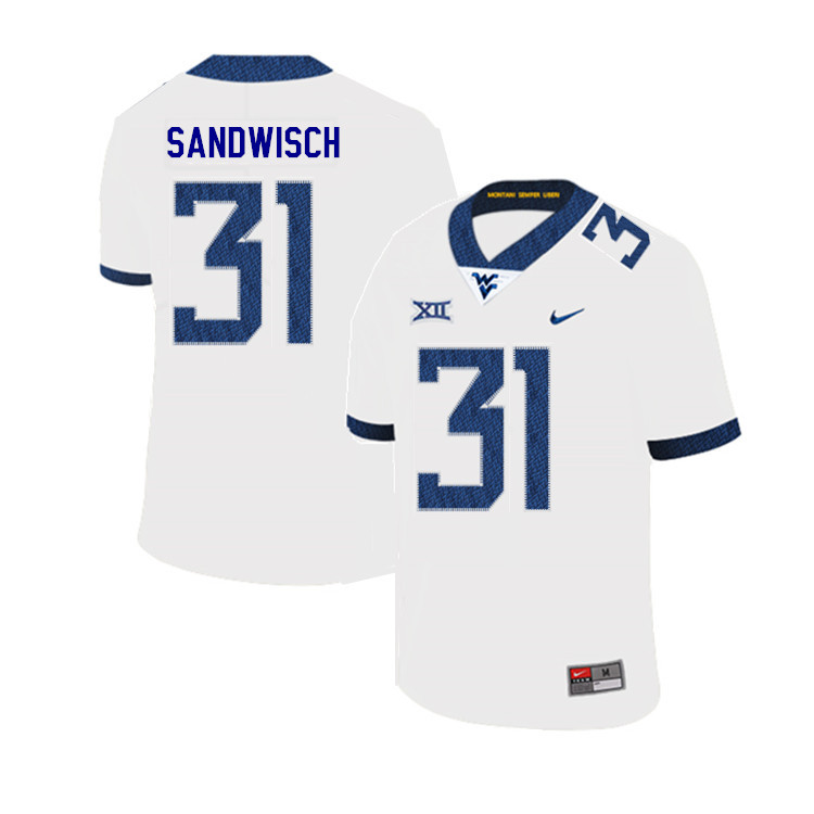 NCAA Men's Zach Sandwisch West Virginia Mountaineers White #31 Nike Stitched Football College 2019 Authentic Jersey JD23O33CR